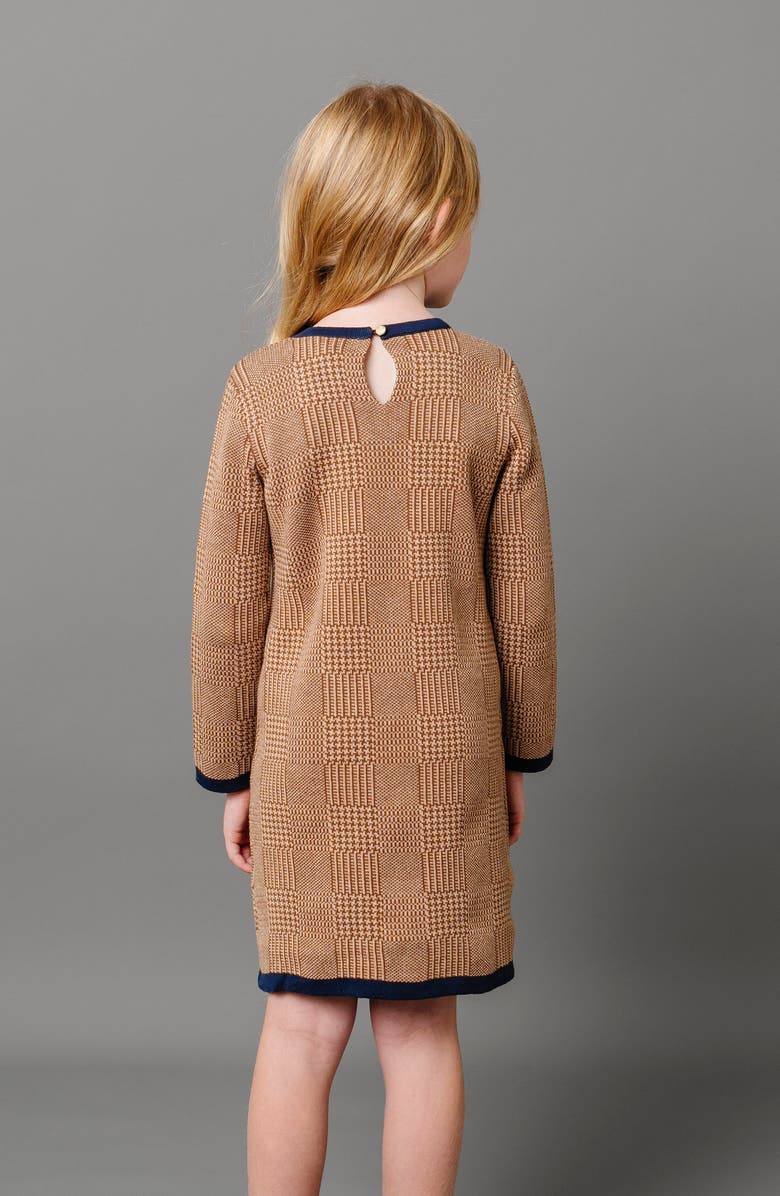 Hope & Henry Baby Girls' Organic Bow Sweater Dress, Infant, Alternate, color, Brown Glen Plaid Intarsia