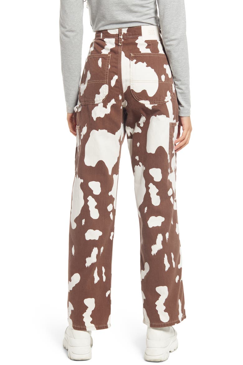 Juno High Waist Cow Print Nonstretch Cotton Jeans, Alternate, color, ECRU