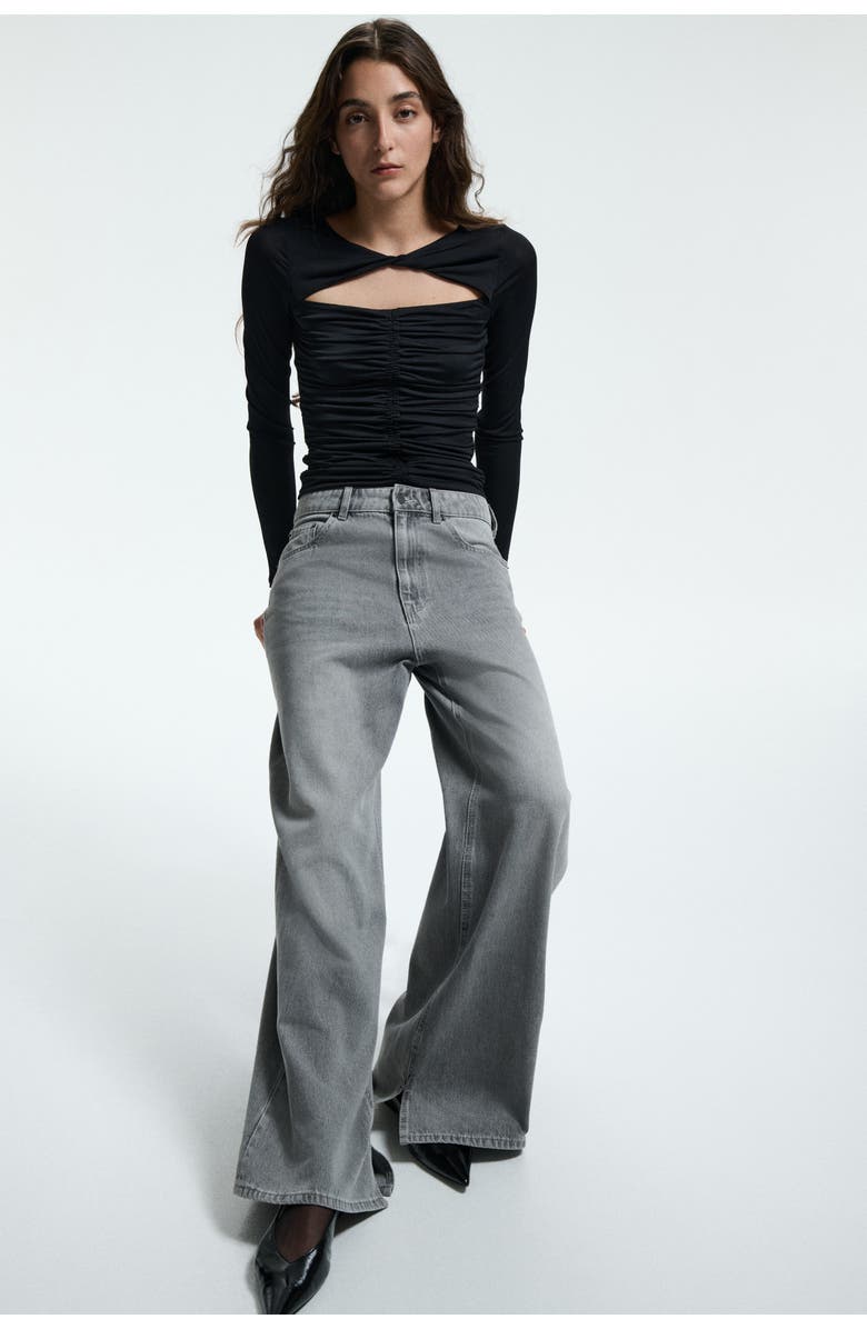 H&M Cut-out Jersey Top, Alternate, color, Black