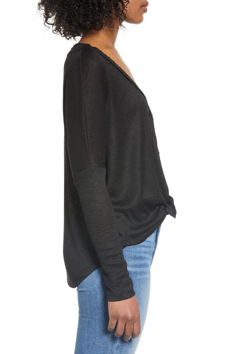 Bobeau Ribbed Tie Front Top, Alternate, color, 