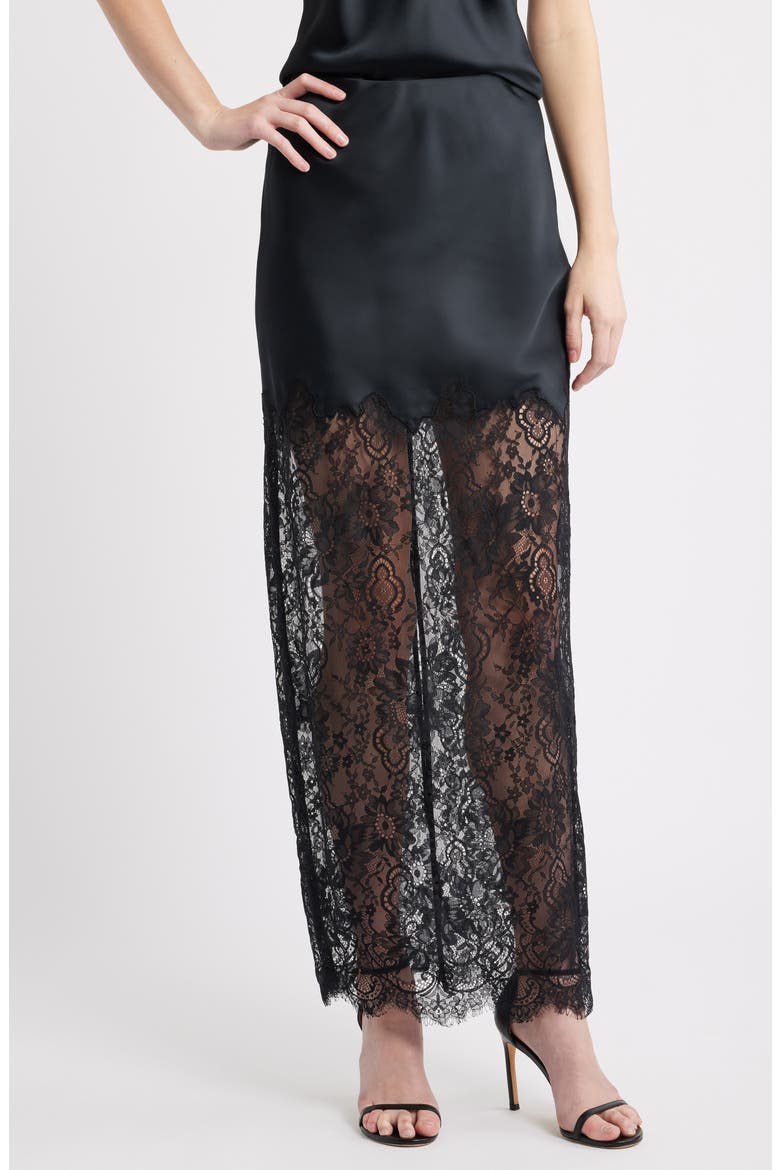 Ilene Satin & Lace Skirt, Main, color, BLACK