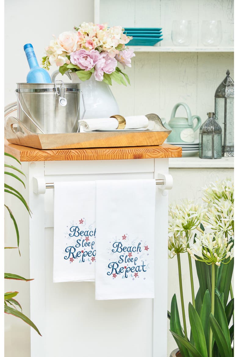 Beach Sleep Repeat Flour Sack Kitchen Dishtowel, Alternate, color, White