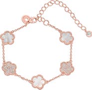 CZ by Kenneth Jay Lane Pavé Cubic Zirconia & Mother-of-Pearl Clover Station Bracelet