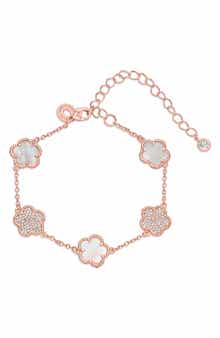 CZ by Kenneth Jay Lane Pavé Cubic Zirconia & Mother-of-Pearl Clover Station Bracelet