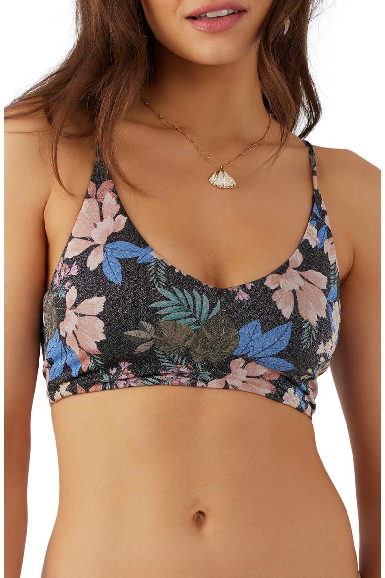 Matira Tropical Middles Metallic Bikini Top, Main, color, BLACK