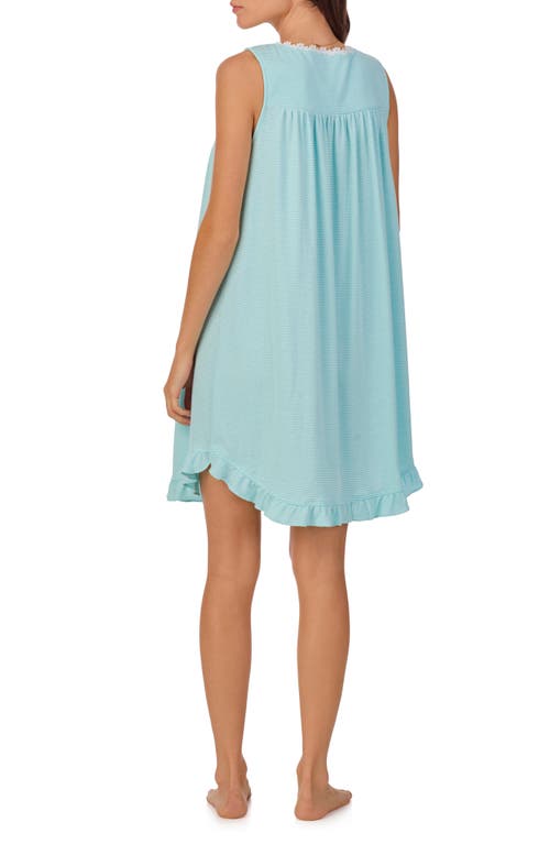 Eileen West Stripe Short Sleeveless Knit Nightgown In Aqua Stripe