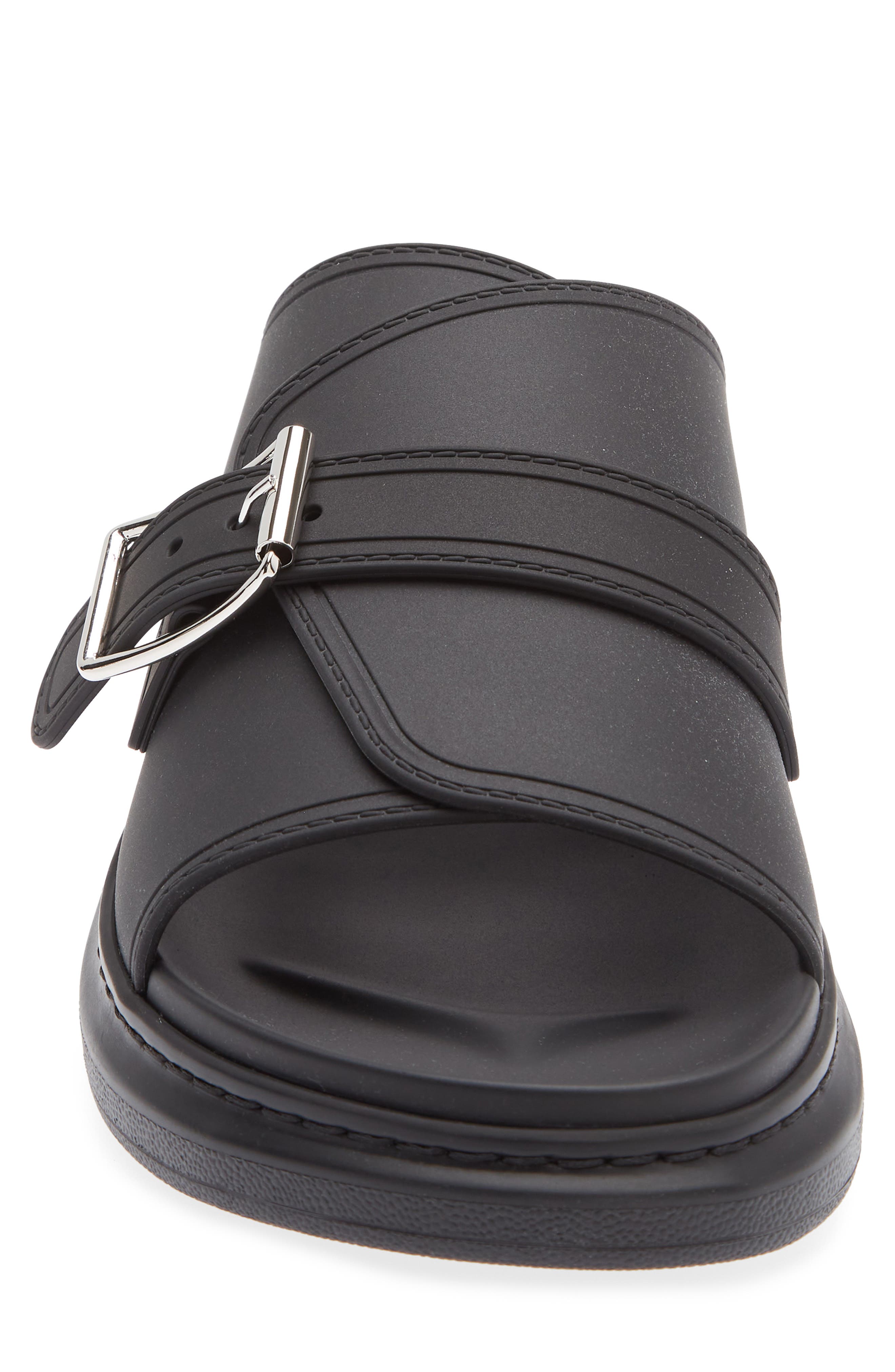McQueen Buckle Rubber Slide Sandal, Alternate, color, Black