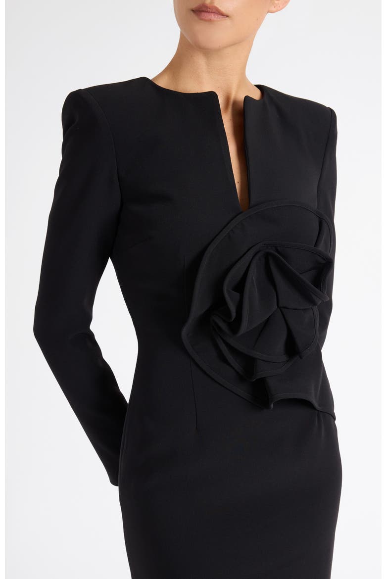 Maya Long Sleeve Midi Dress in Stretch Crepe, Alternate, color, BLACK