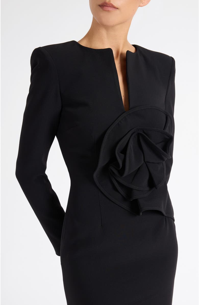 Santorelli Maya Long Sleeve Midi Dress in Stretch Crepe, Alternate, color, Black