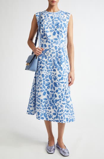 Floral Print Cotton Poplin Midi Dress