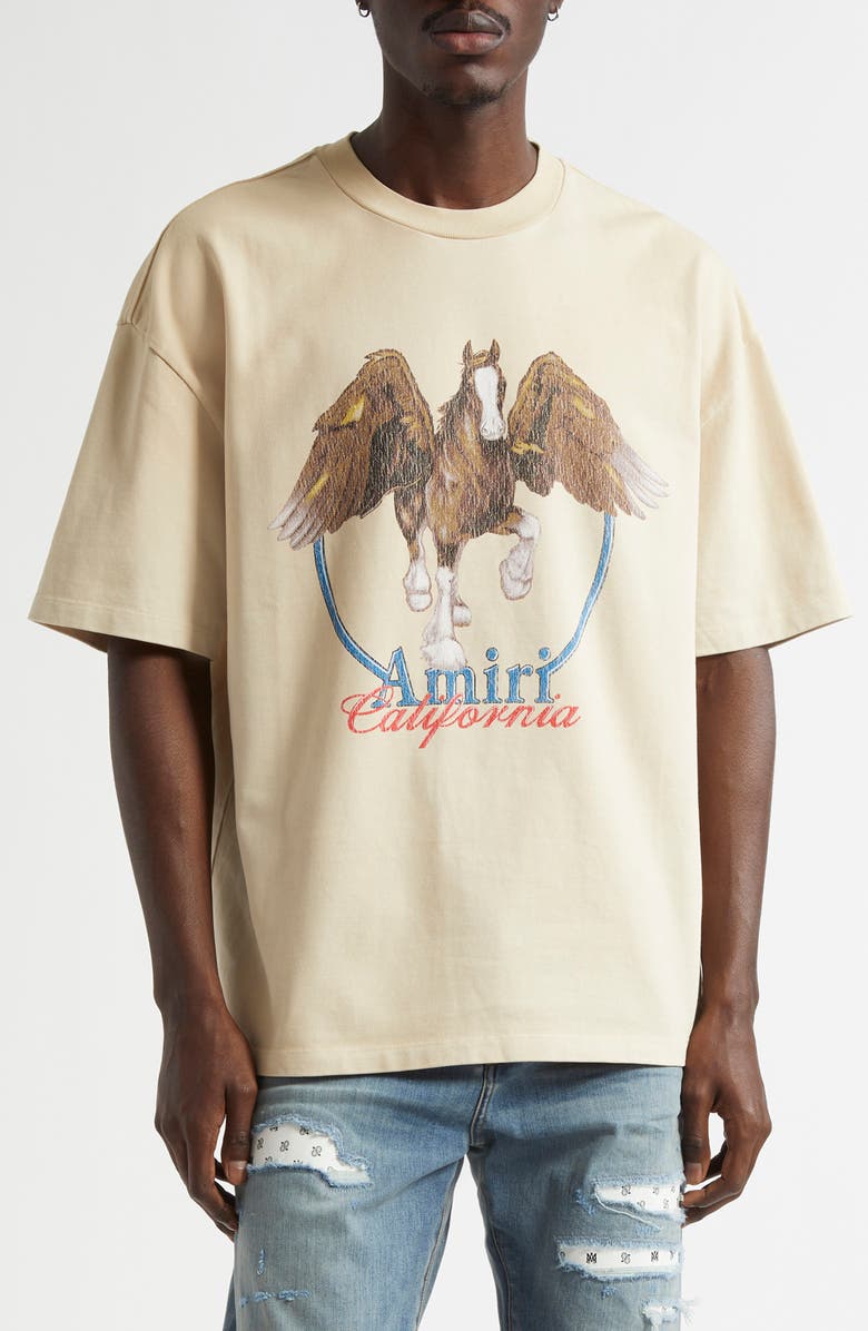 AMIRI Pegasus Oversize Cotton Graphic T-Shirt, Main, color, Alabaster