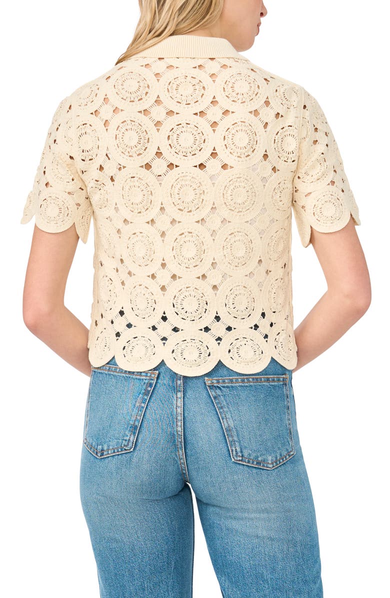 CeCe Crochet Short Sleeve Cardigan, Alternate, color, Sand Drift