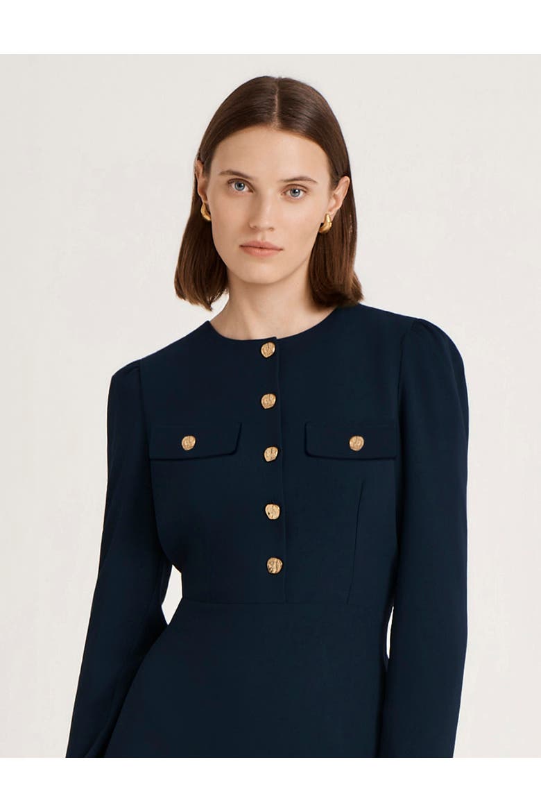 Evie Long Sleeve Crepe Short Dress, Alternate, color, Navy