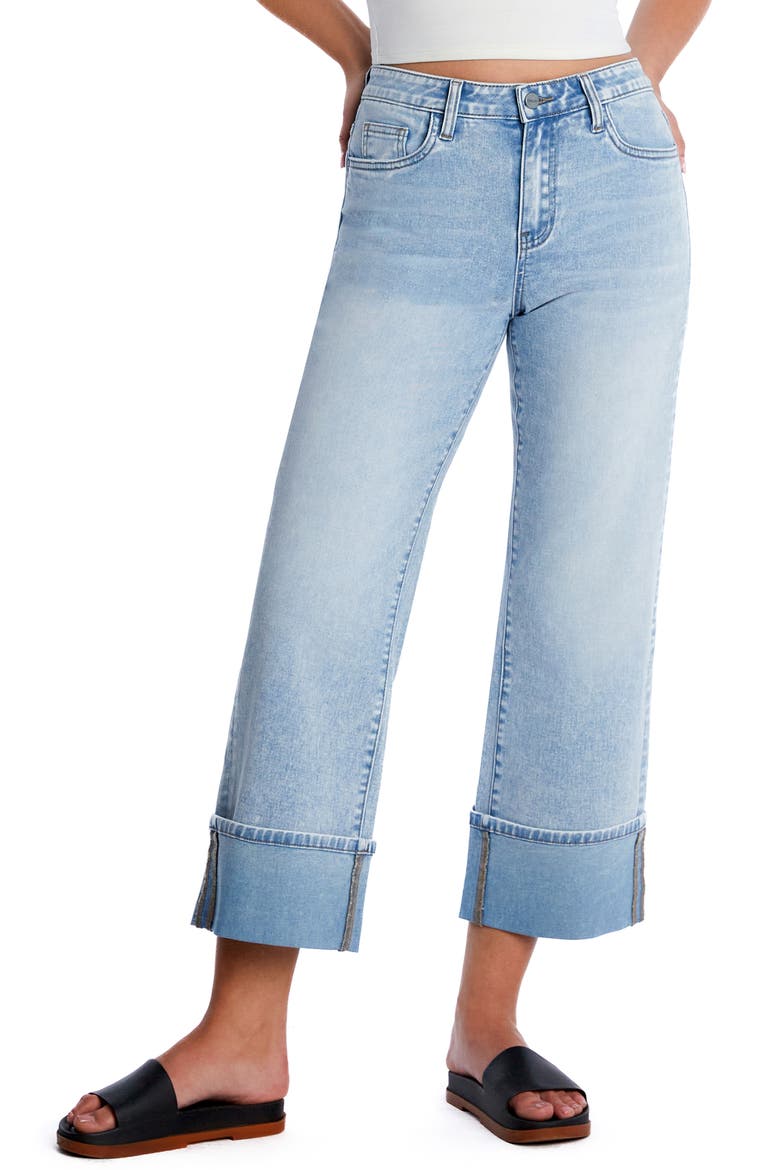Clever Cuffed High Waist Wide Leg Jeans, Main, color, COOL GIRL BLUE