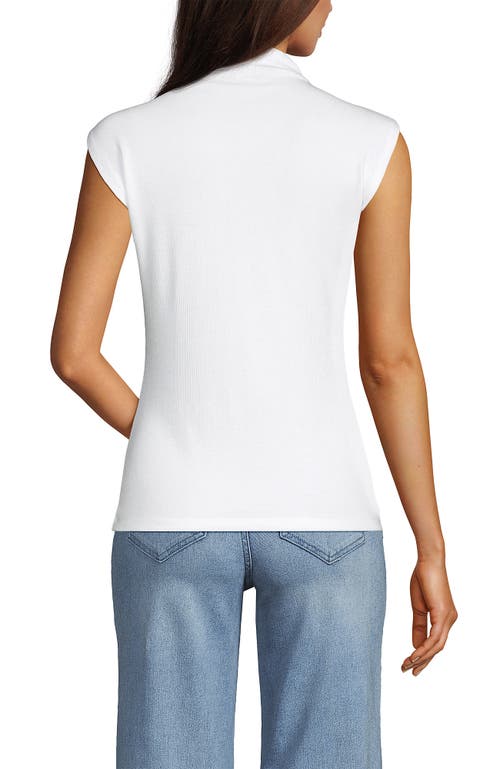 Lands' End Cap Sleeve Drapey Rib Fitted Funnel Neck Tank In White