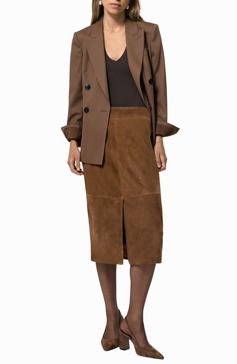 Reiss Miley Goatskin Suede Midi Skirt, Alternate, color, Tan Brown