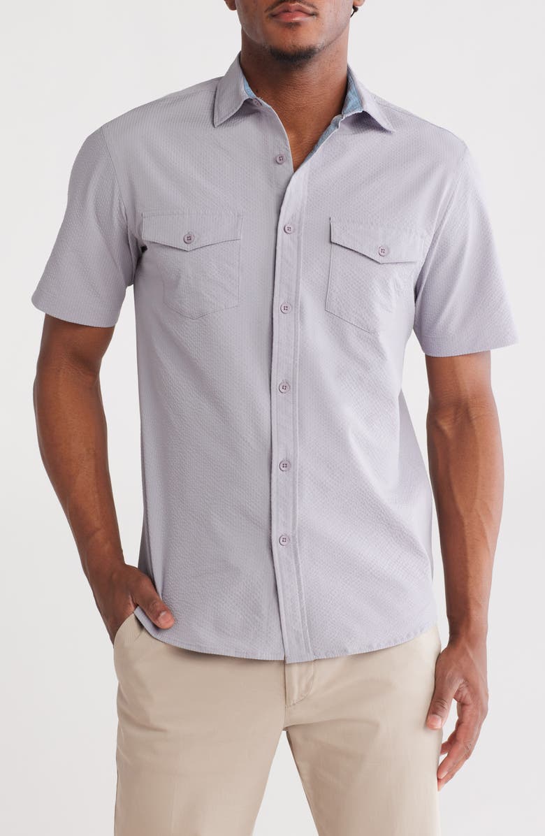 Vintage 1946 Hybrid Seersucker Short Sleeve Button-Down Shirt, Main, color, Silver Grey