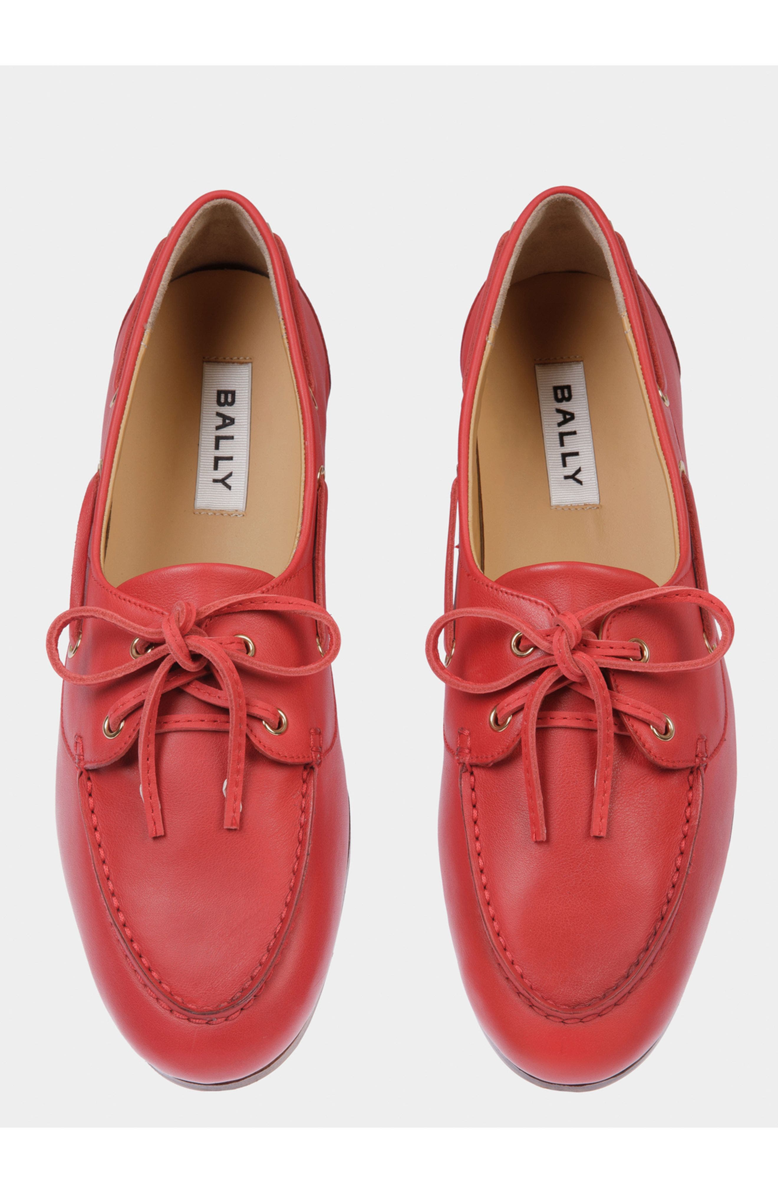 Bally Plume Moccasin in Leather Lined with Sheepskin, Alternate, color, Red