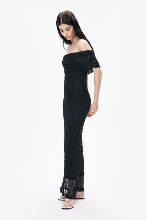 Shop Nocturne Off-the-shoulder Lace Maxi Dress In Black