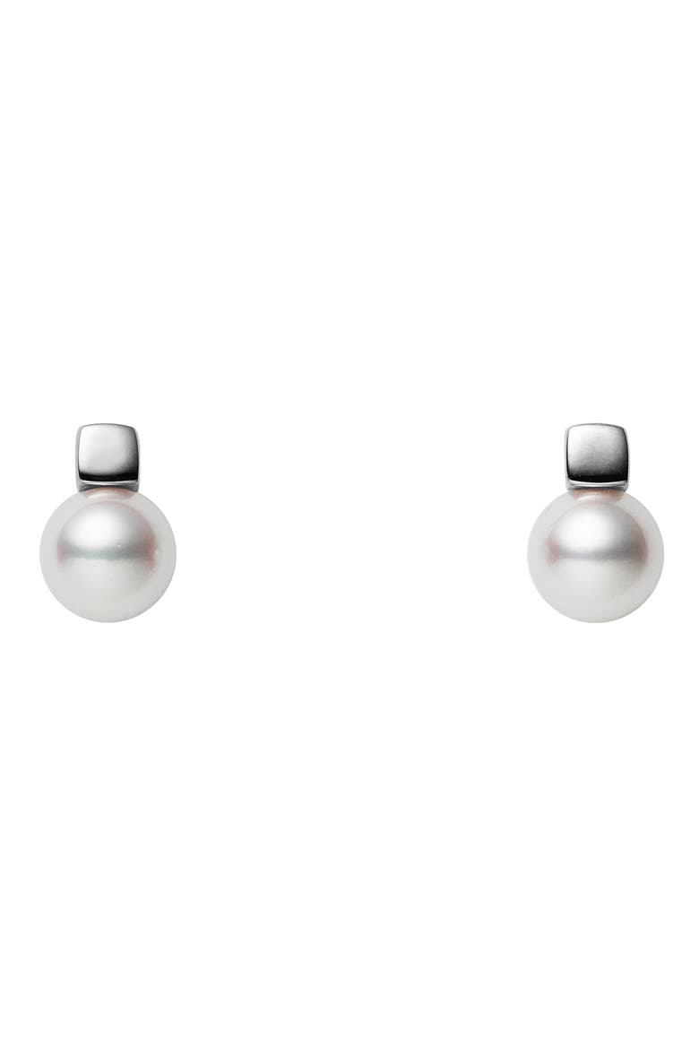 Classic Cultured Pearl Stud Earrings, Main, color, WHITE GOLD