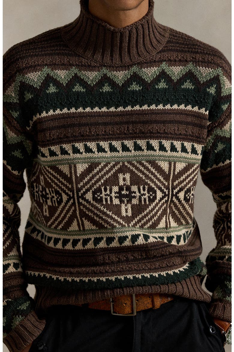 Geometric Cotton Blend Sweater, Alternate, color, BROWN COMBO