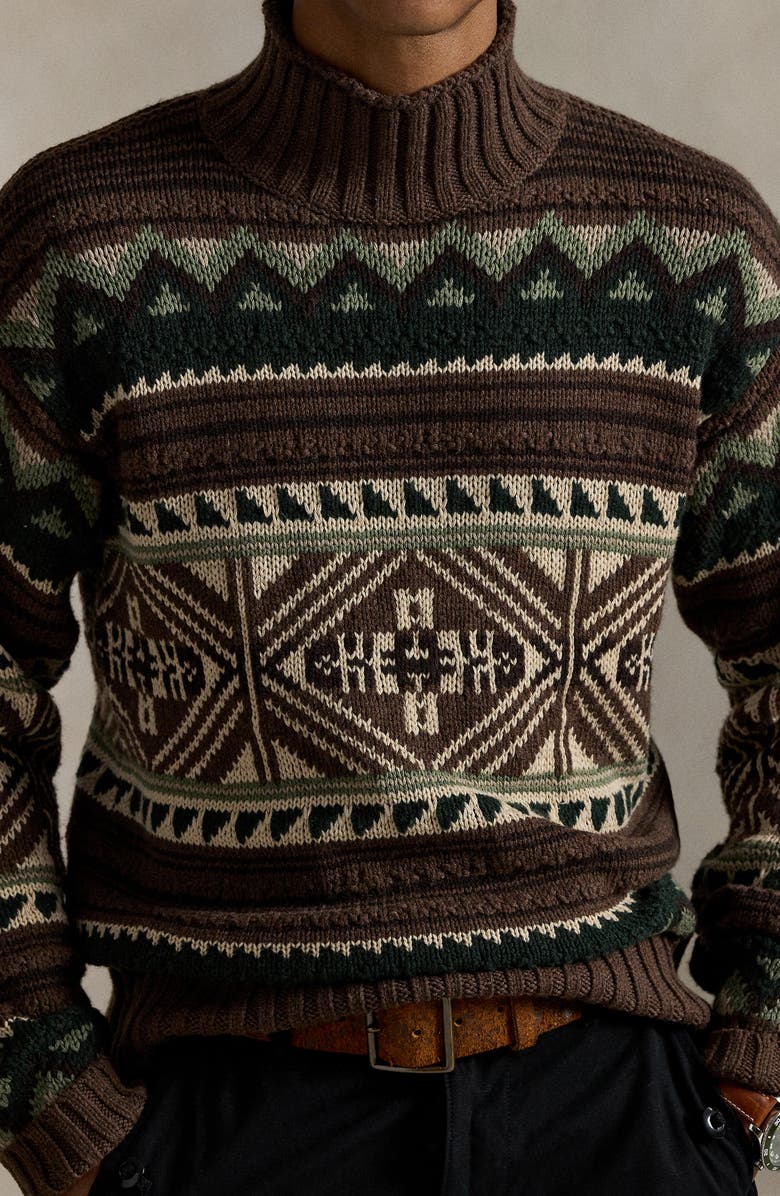 Polo Ralph Lauren Geometric Cotton Blend Sweater, Alternate, color, Brown Combo