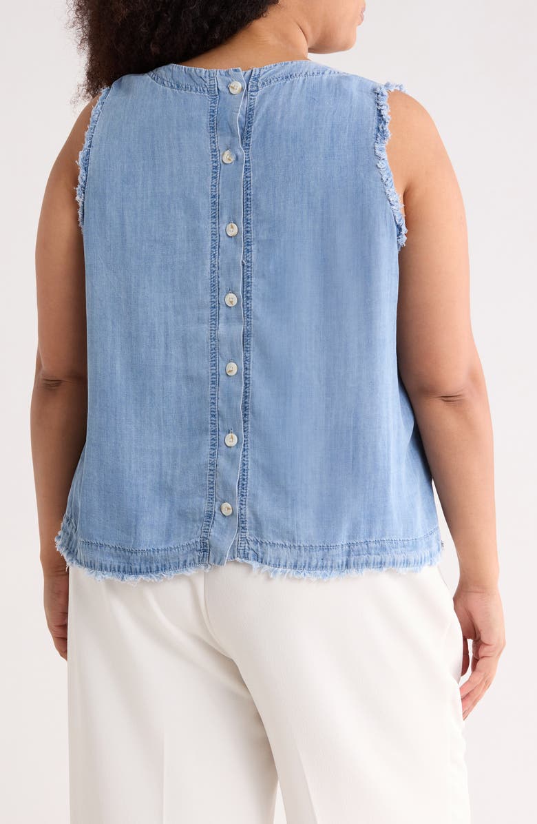 T Tahari Floral Embroidered Chambray Shell, Alternate, color, Washed Denim Embroidery