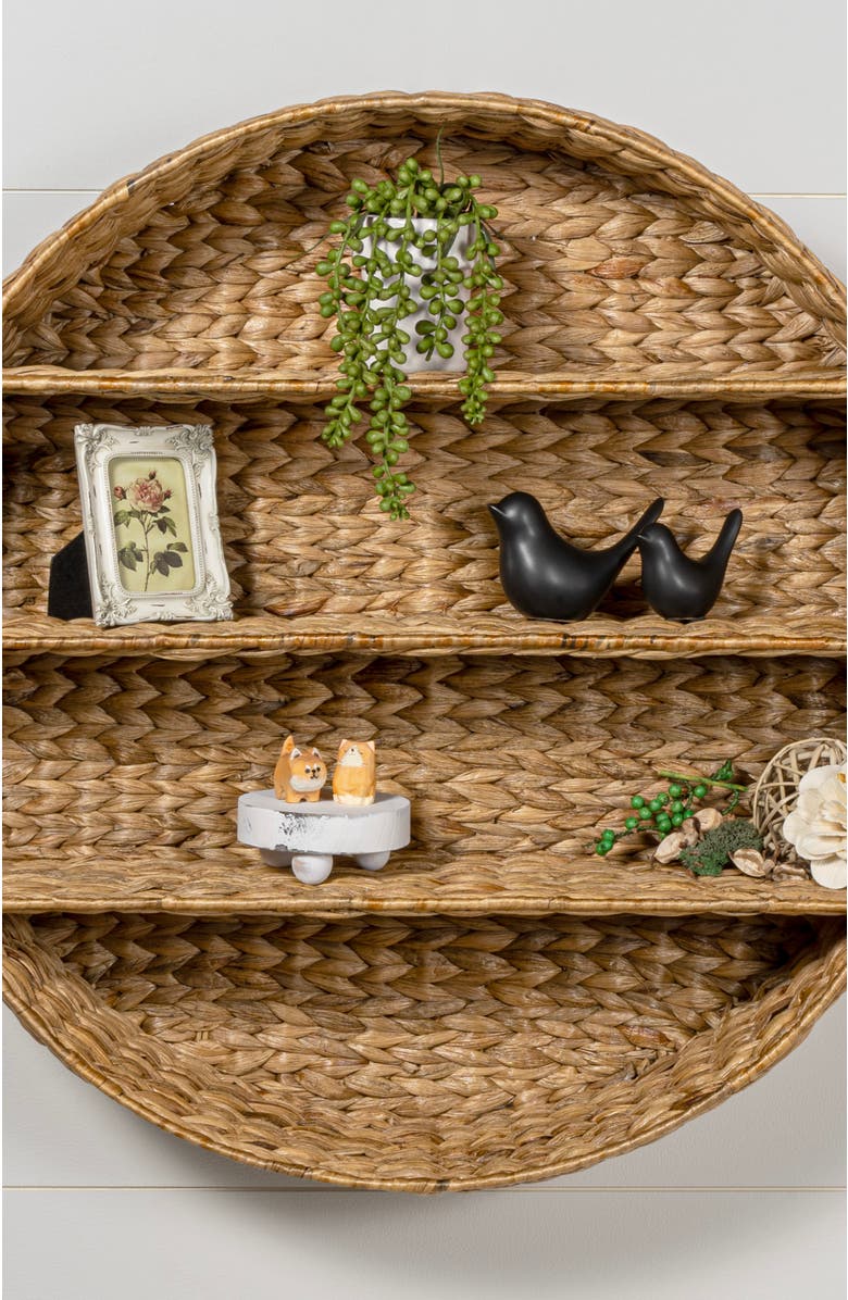 HAPPIMESS Annulus 3-Shelf Circular Handwoven Hyacinth Wall Rack, Alternate, color, Light Brown