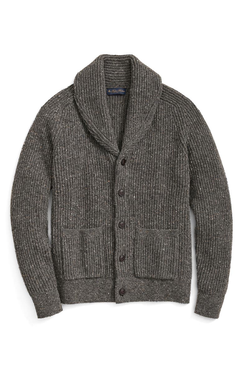 Brooks Brothers Classic Wool Shawl Cardigan, Main, color, Med Grey Donegal