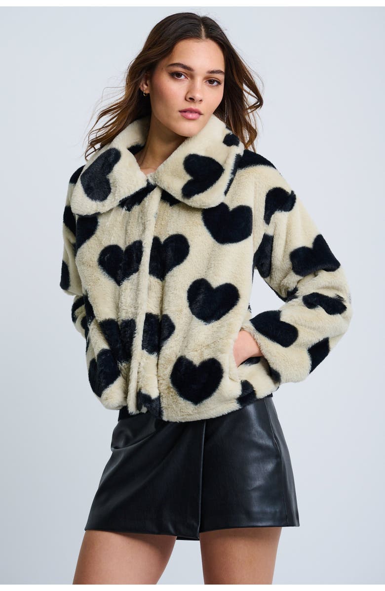 Lisa Todd Love Shag Faux Fur Heart Jacket, Main, color, Cream Black