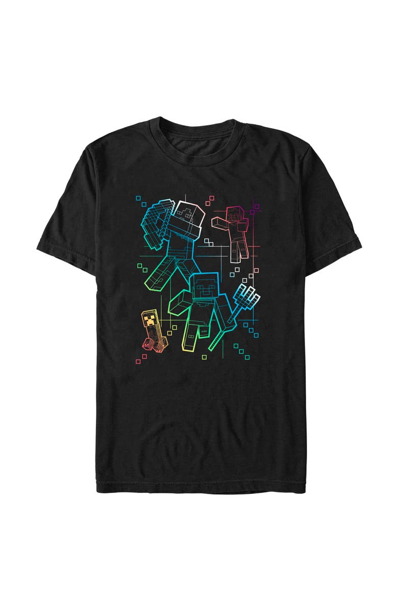 MINECRAFT Men's Minecraft Rainbow Characters Lines  Graphic T-Shirt, Main, color, Black