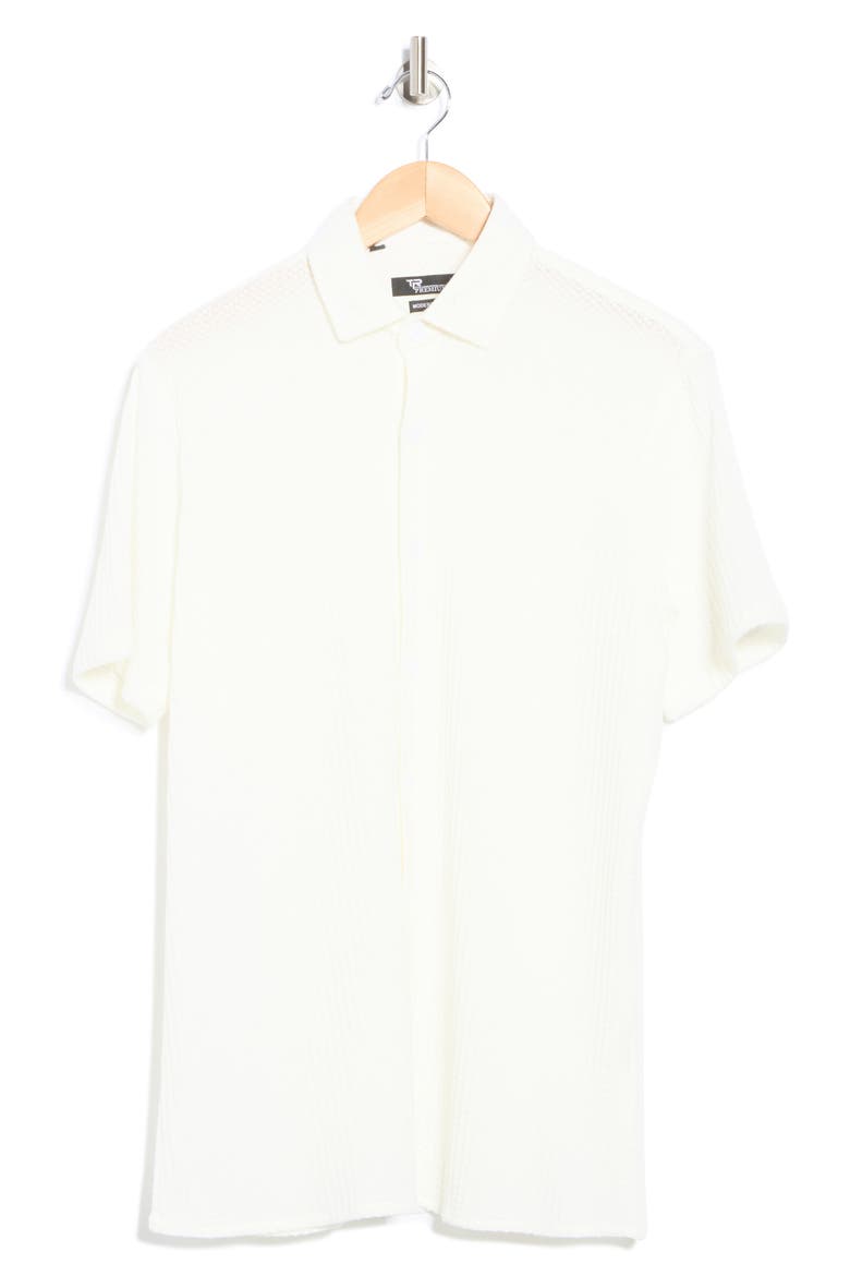 Waffle Knit Short Sleeve Button-Up Shirt, Alternate, color, WHITE