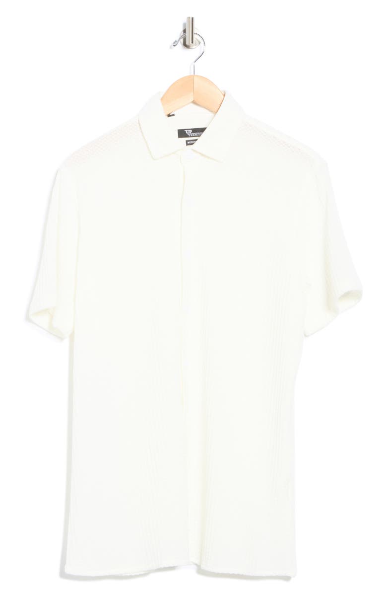 T.R. PREMIUM Waffle Knit Short Sleeve Button-Up Shirt, Alternate, color, White