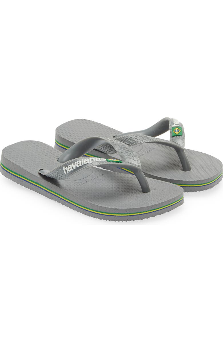 Havaianas Kids' Brazil Logo Flip Flop, Alternate, color, Steel Grey