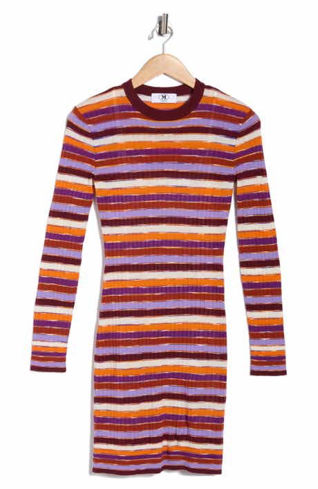 M Missoni Stripe Long Sleeve Rib Knit Minidress