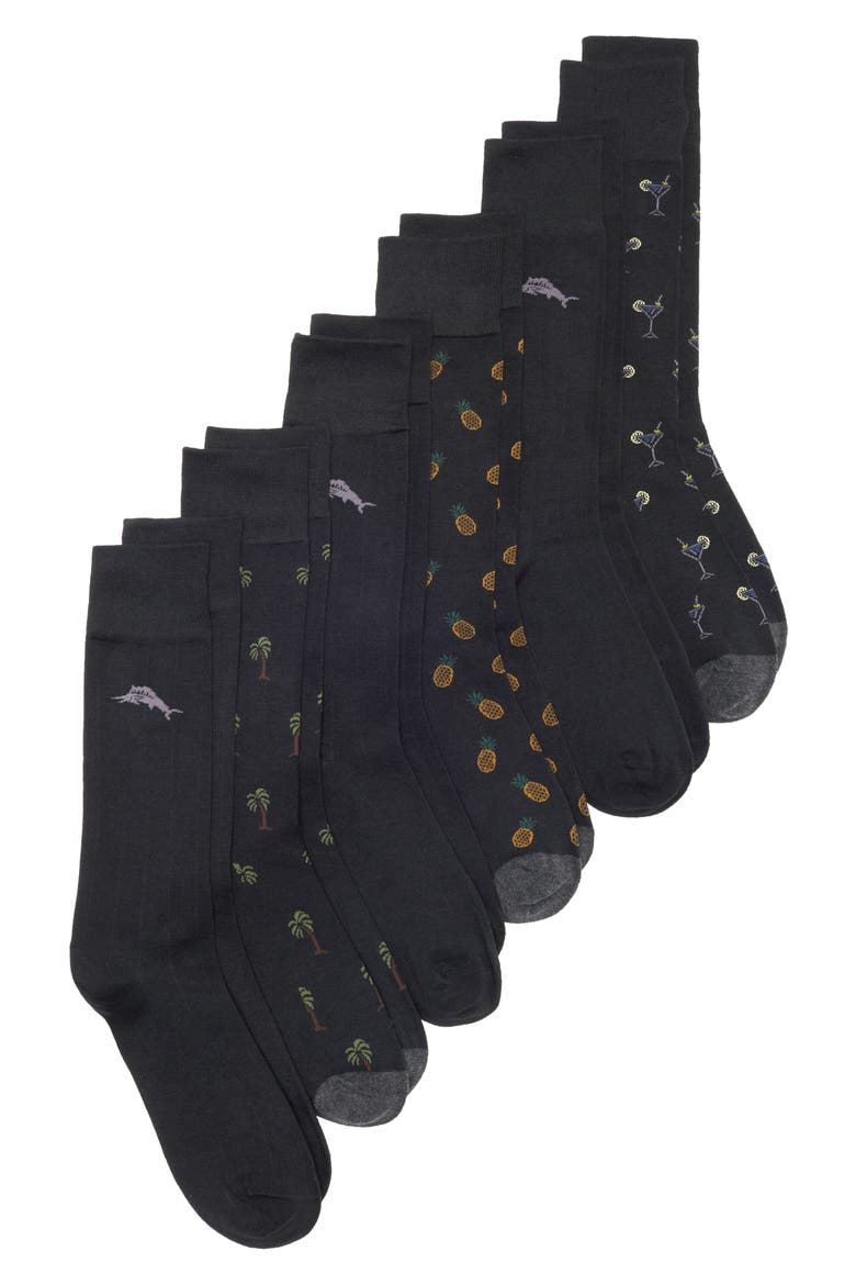 6-Pack Motif Crew Socks, Main, color, BLACK