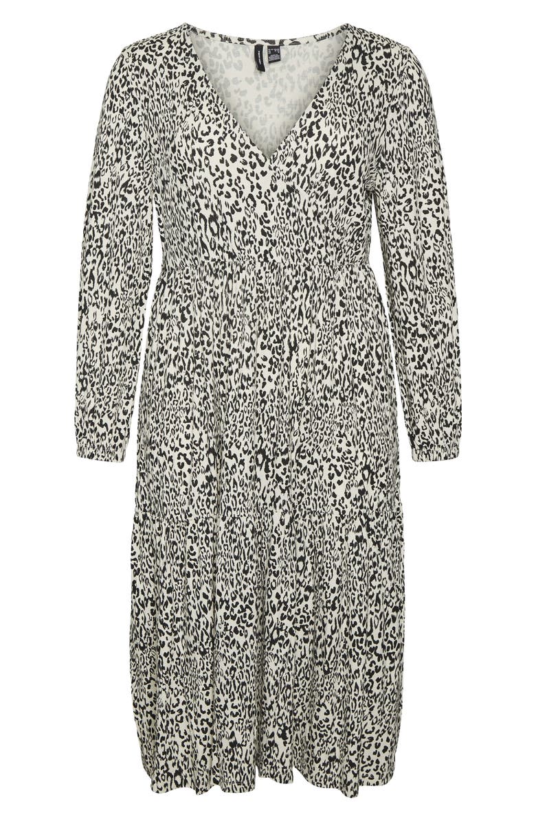 VERO MODA CURVE Emilie Long Sleeve Leopard Midi Dress, Alternate, color, 