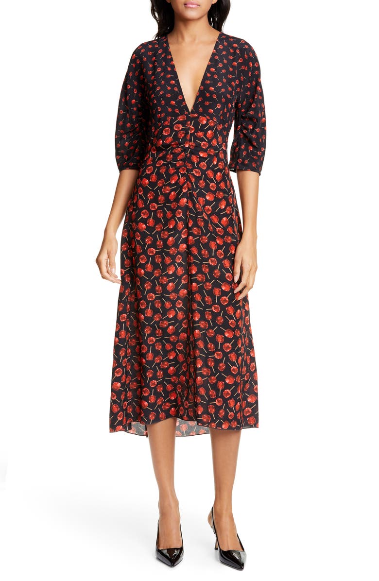 N°21 Nº21 Candy Apple Print Silk Midi Dress, Main, color, 