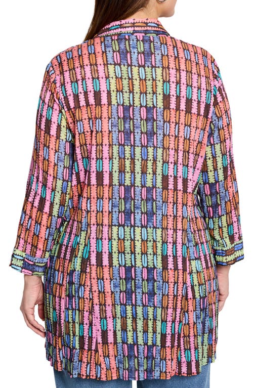 Nic + Zoe Nic+zoe Rainbow Macaroon Crinkled Cotton Button-up Shirt In Pink Multi