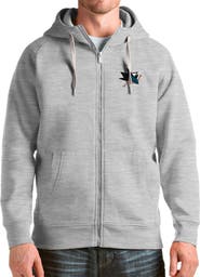ANTIGUA Men's Antigua Heathered Gray San Jose Sharks Logo Victory Full-Zip Hoodie