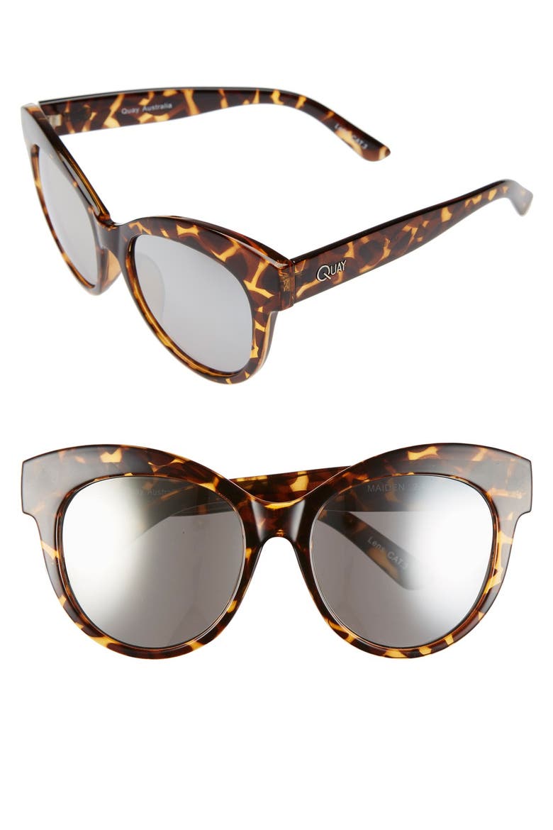 Australia 'Maiden' 55mm Cat Eye Sunglasses, Main, color, TORT/ SILVER MIRROR