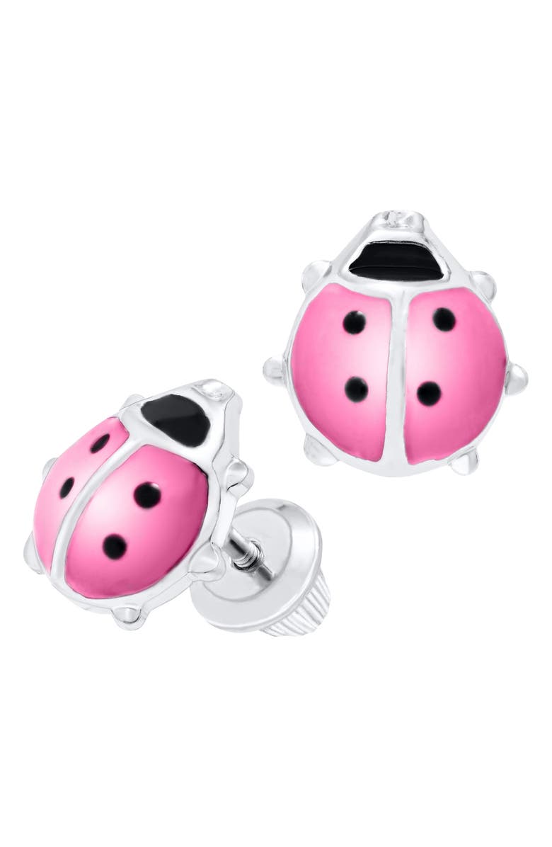 Mignonette Ladybug Sterling Silver & Enamel Earrings, Alternate, color, Silver