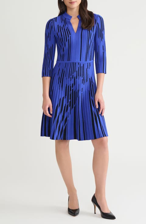 Dual Tone Rib Knit Fit & Flare Dress