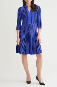 Ming Wang Dual Tone Rib Knit Fit & Flare Dress