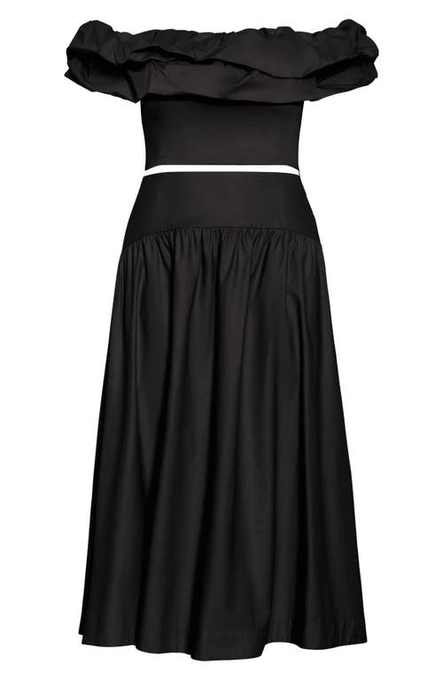 City Chic Kaia Off The Shoulder Crop Top & Maxi Skirt In Black