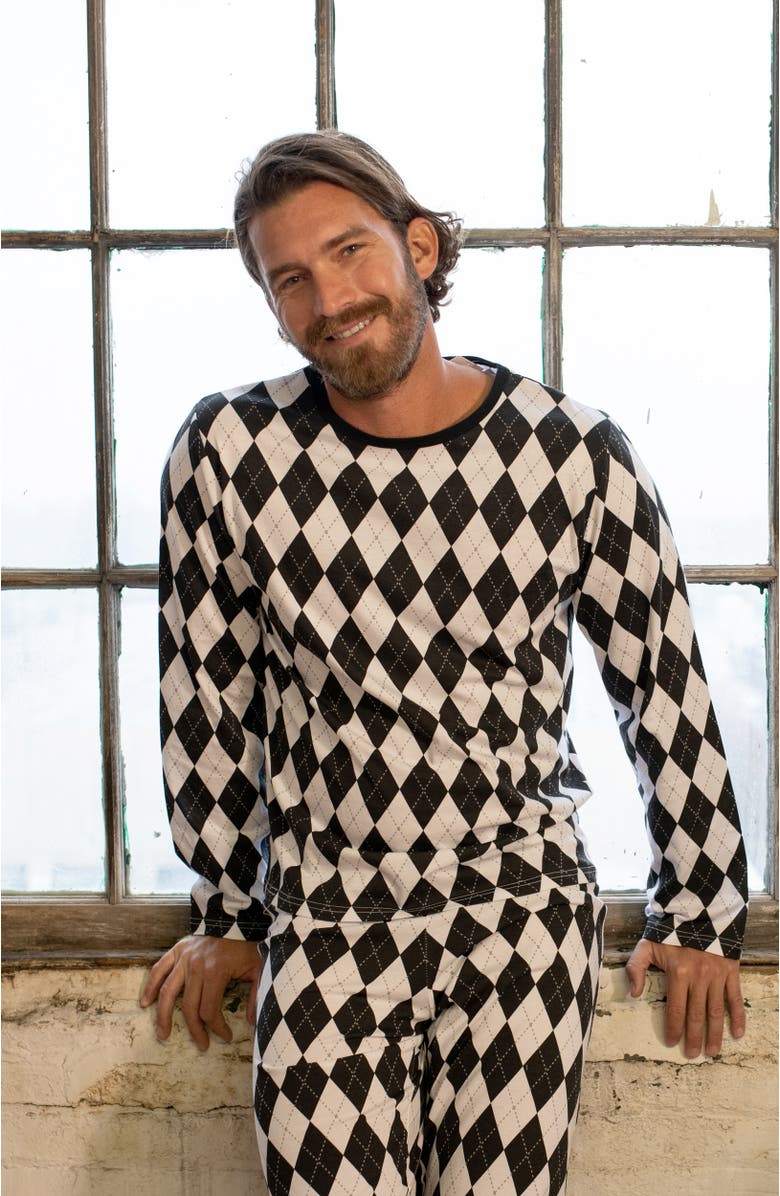 Leveret Men
s Loose Fit Cotton Matching Family Holiday Pajamas, Classic
Geometric Patterns, Alternate, color, Argyle Black
White