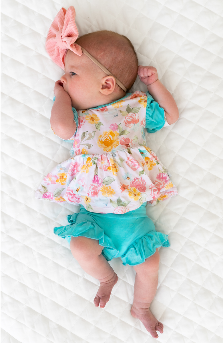 Laree + Co Kayelee Floral Peplum + Bummie Set, Alternate, color, Teal