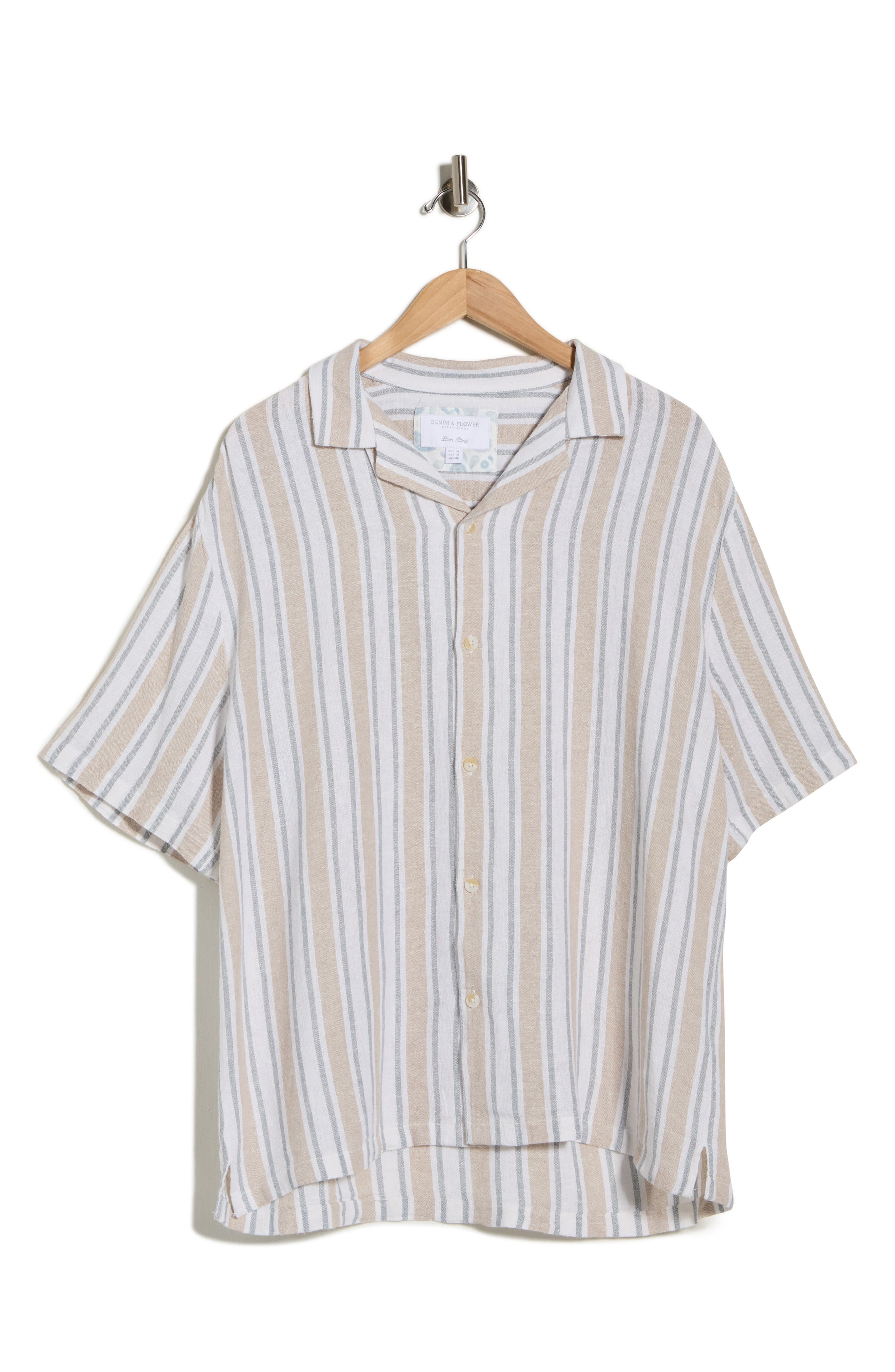 DENIM AND FLOWER Stripe Linen Blend Camp Shirt