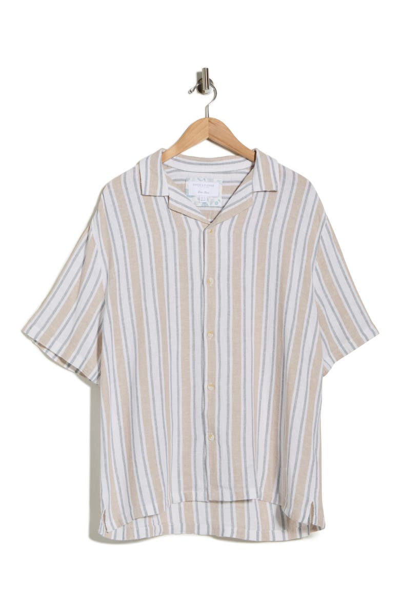 Stripe Linen Blend Camp Shirt, Main, color, KHAKI