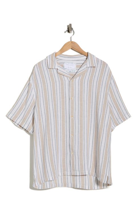 Stripe Linen Blend Camp Shirt